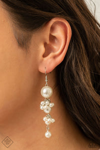 Ageless Applique - White Earring - Paparazzi Accessories #366E