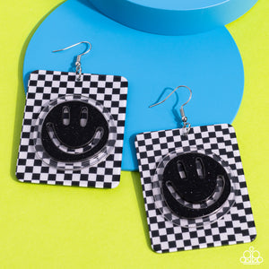 Cheeky Checkerboard - Black Earrings - Paparazzi Accessories