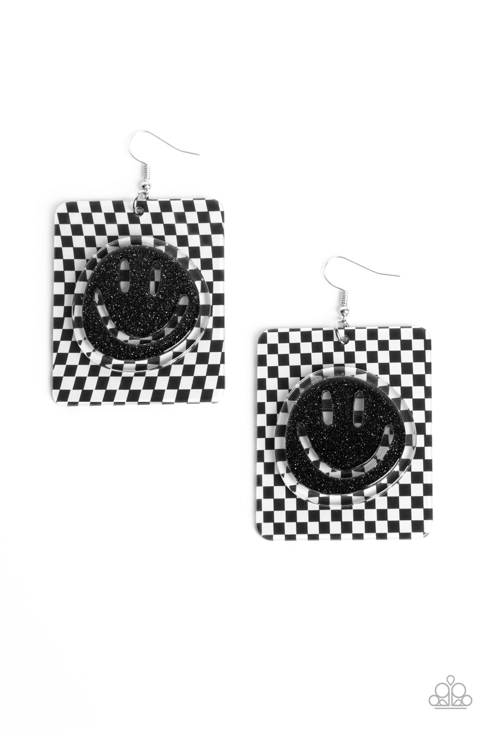 Cheeky Checkerboard - Black Earrings - Paparazzi Accessories